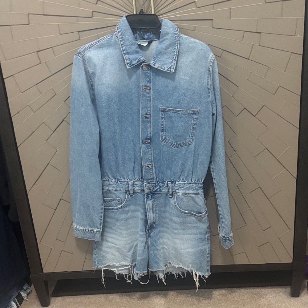 Zara Blue Denim Button-Up Romper